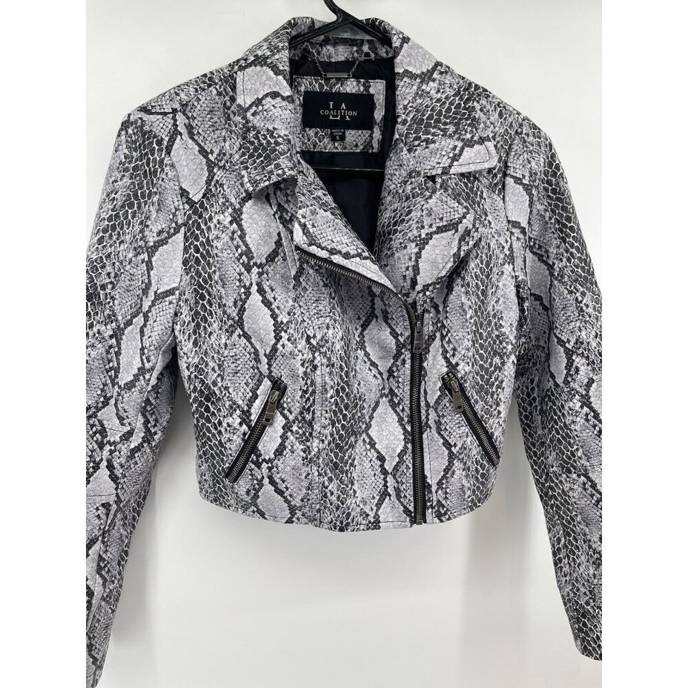 LA‎ Coalition Jacket Womens Small Snakeskin Faux Biker Cropped Moto Mob Wife
